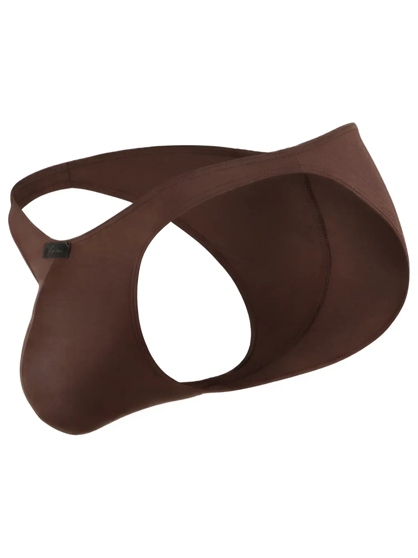 Xtremen brown thong with a cutout design and smooth, matte fabric finish.