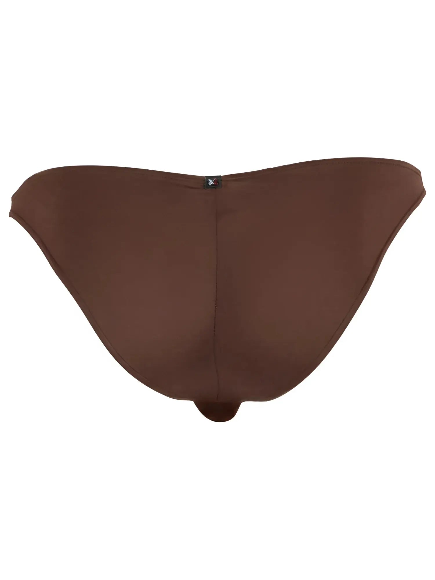 Xtremen brown bikini brief with a matte finish, seen from the back, featuring a small branded center tag.