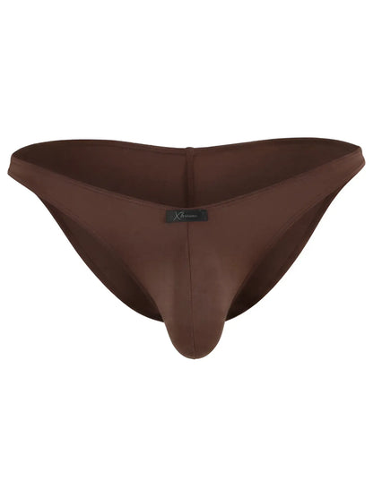 Xtremen men’s brown bikini brief with a soft matte fabric finish and center logo tab.