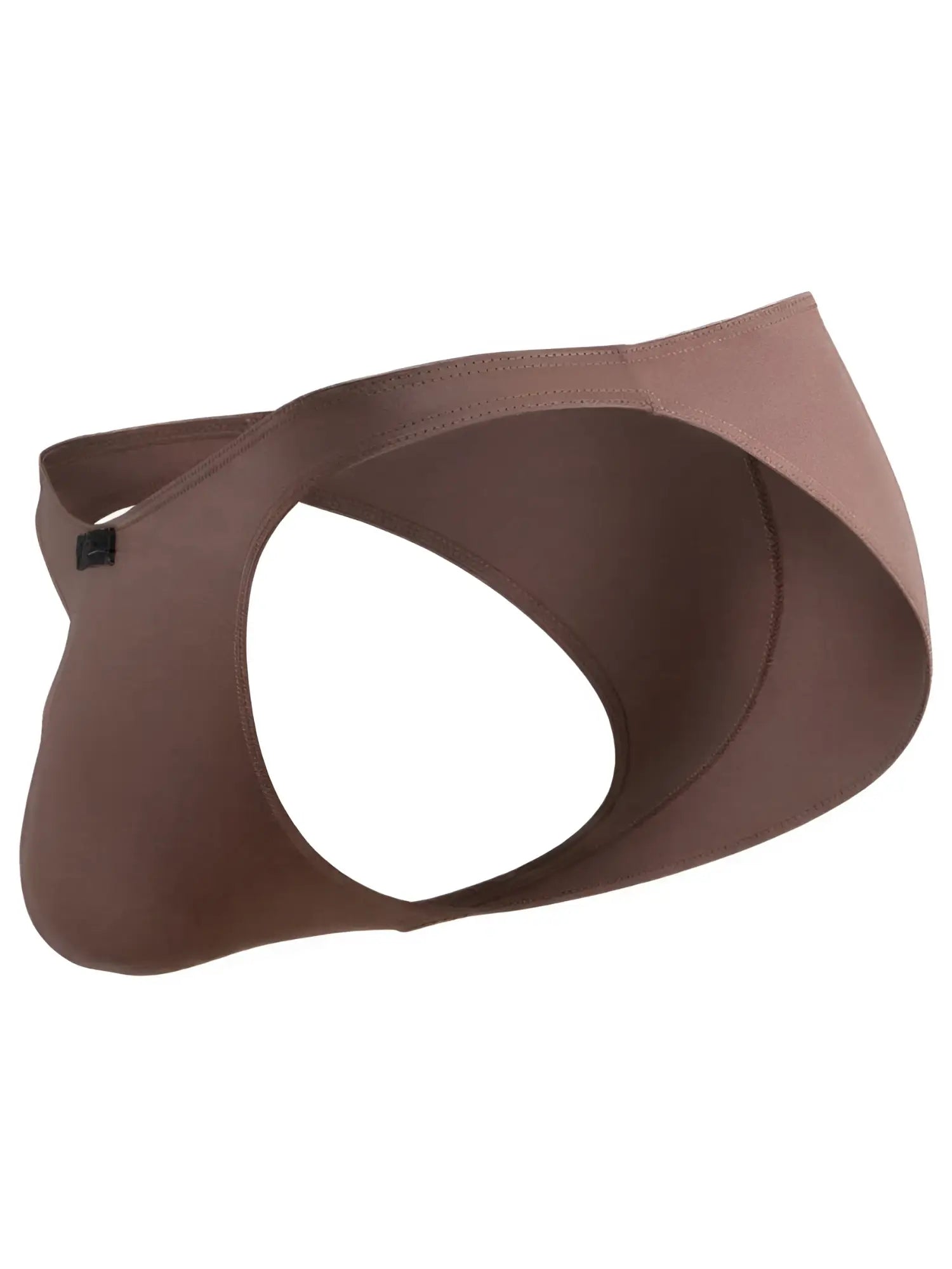 Xtremen brown thong with a cutout design and smooth fabric finish.