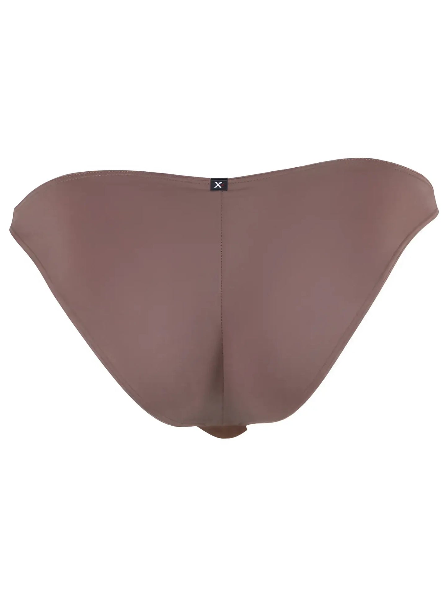 Xtremen mocha brown bikini brief with a seamless, smooth fabric fit and a small center brand logo tag.