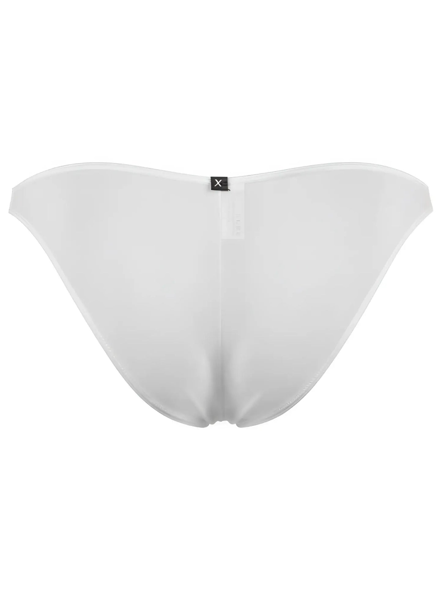 Xtremen white bikini brief with a smooth fabric finish and a centered black brand logo tab.