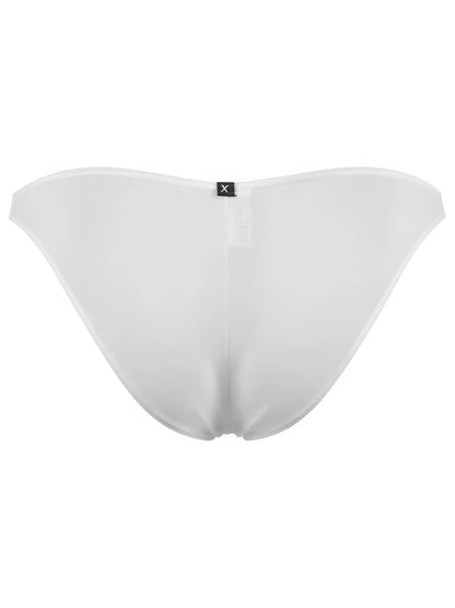 Xtremen white bikini brief with a smooth fabric finish and a centered black brand logo tab.