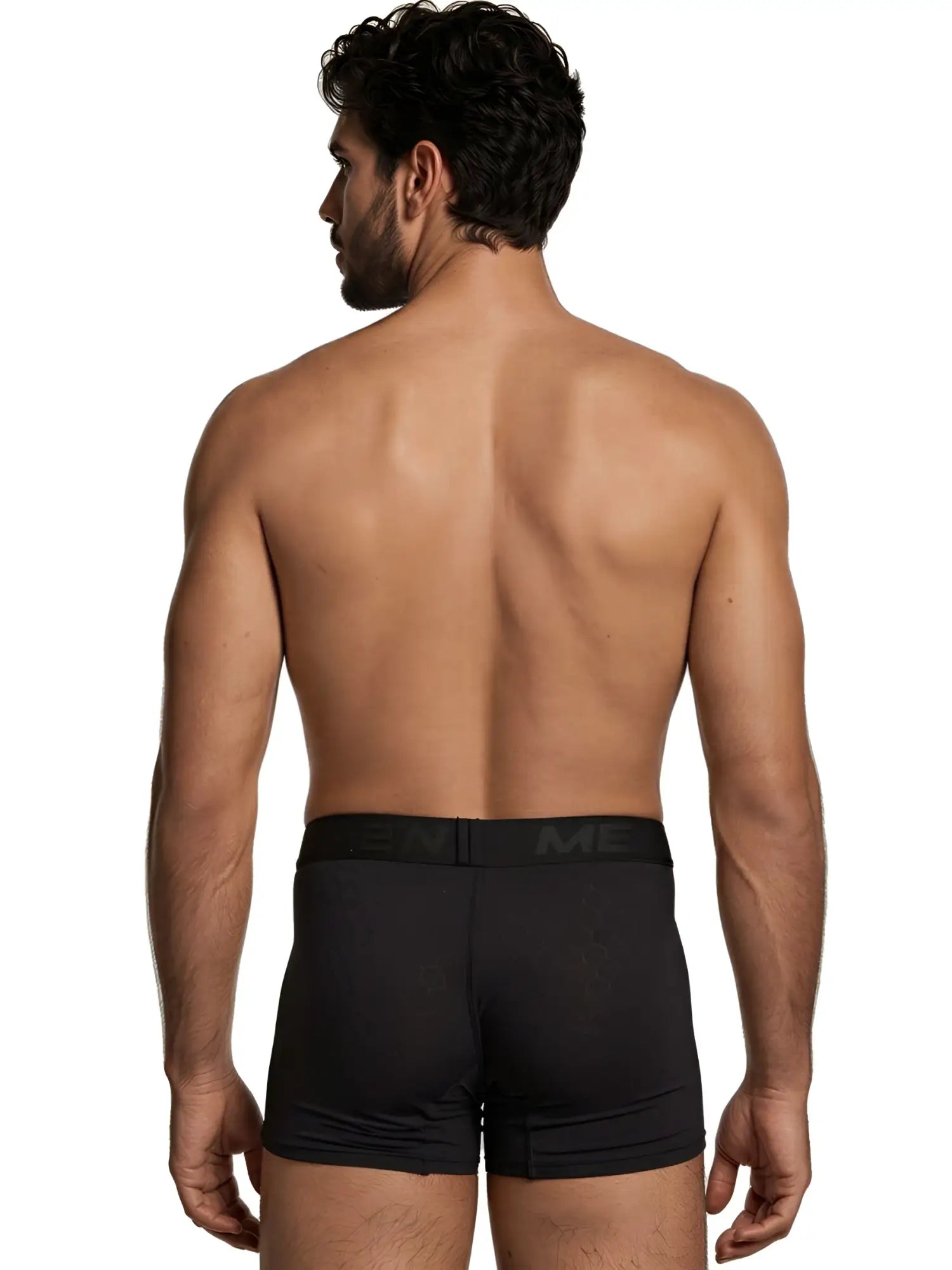 Xtremen black boxer briefs with a subtle tonal honeycomb pattern and branded elastic waistband on a model.