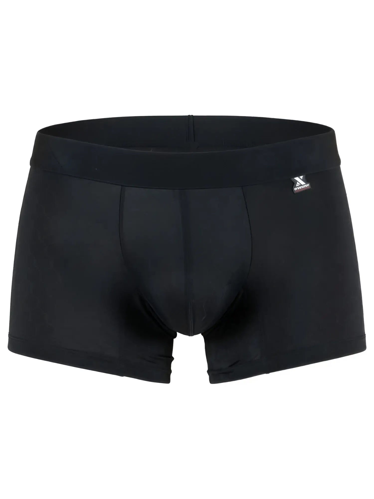 Xtremen black boxer briefs with a subtle honeycomb pattern and a branded logo patch on the waistband.