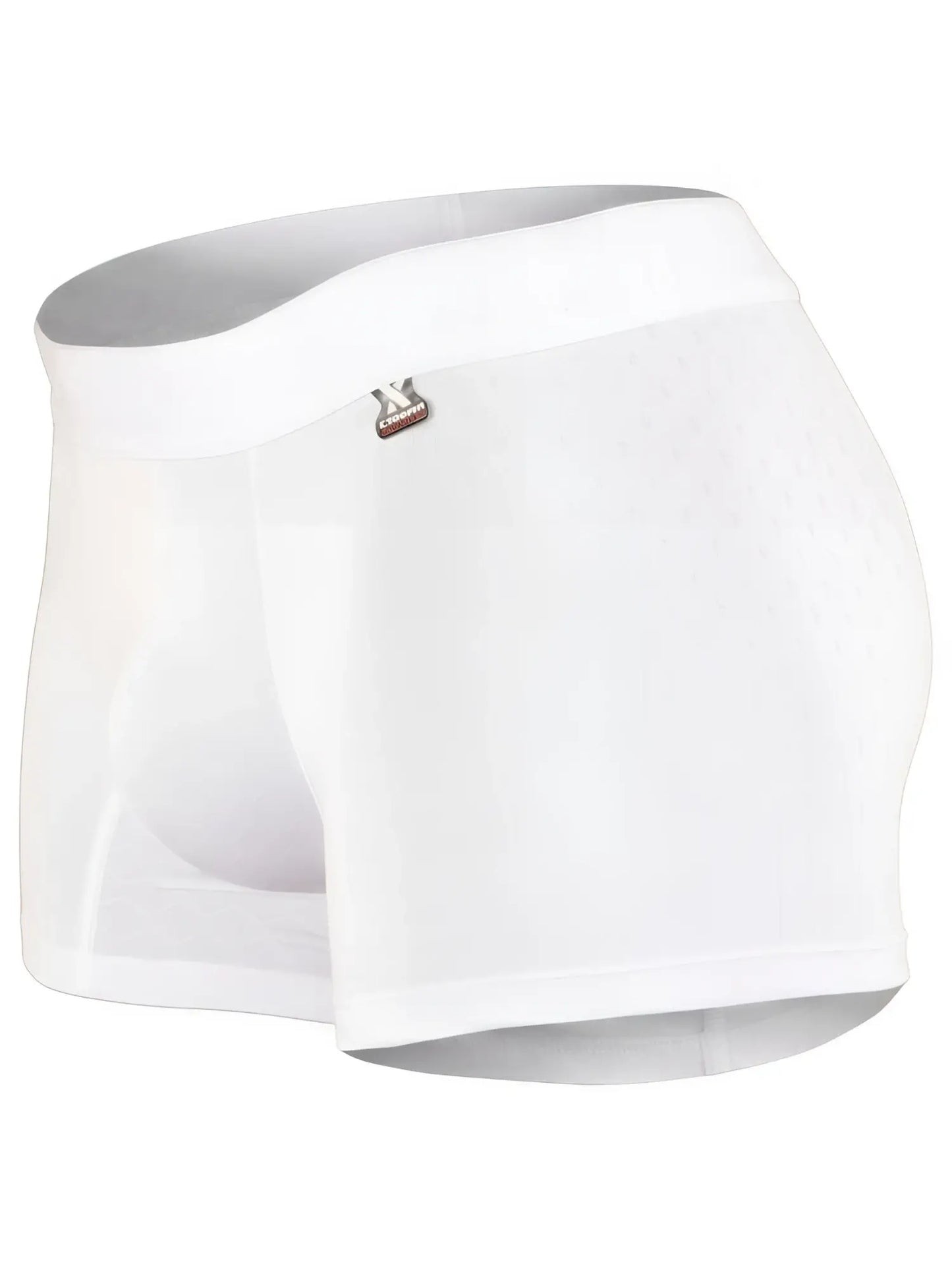 Xtremen white boxer brief with a subtle honeycomb-textured fabric and a branded logo tag on the waistband.
