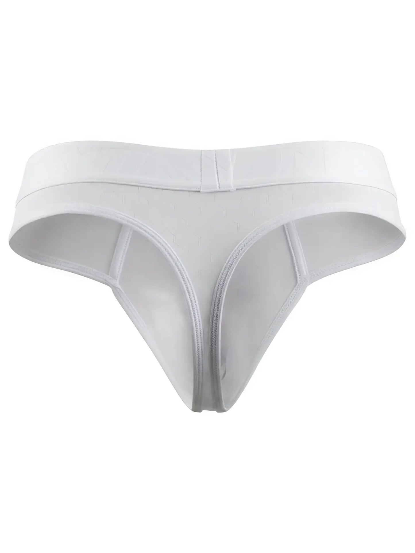 Xtremen white thong with a textured honeycomb fabric pattern and branded elastic waistband.