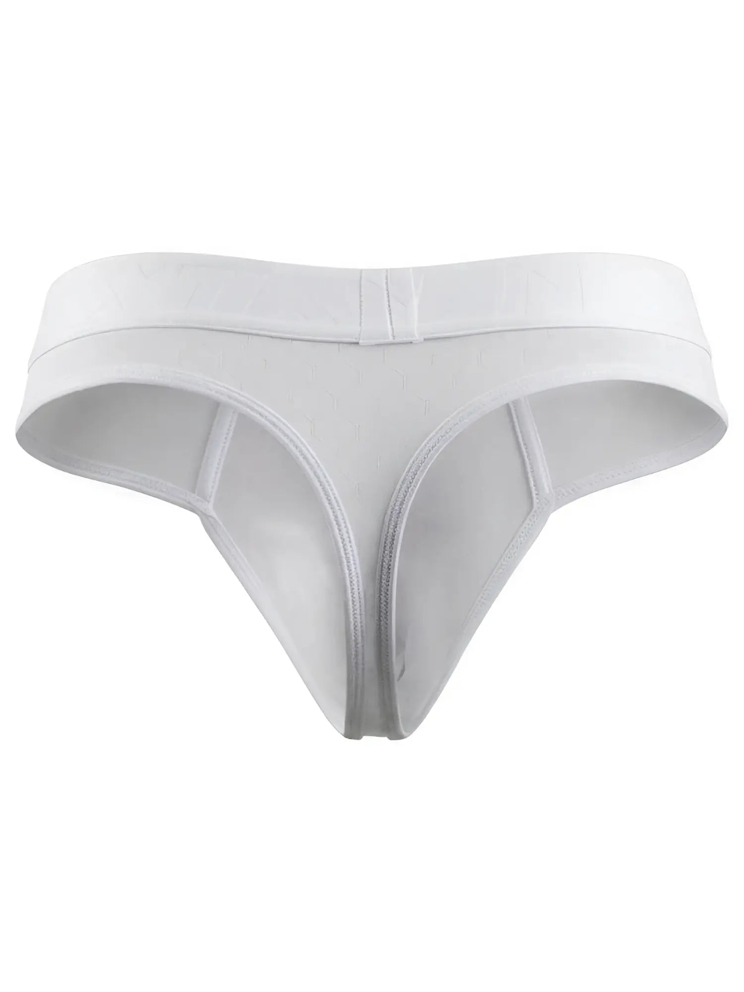 Xtremen white thong with a textured honeycomb fabric pattern and branded elastic waistband.