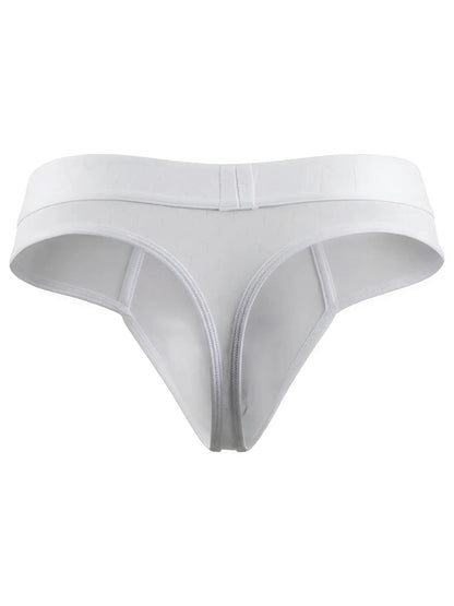 Xtremen white thong with a textured honeycomb fabric pattern and branded elastic waistband.