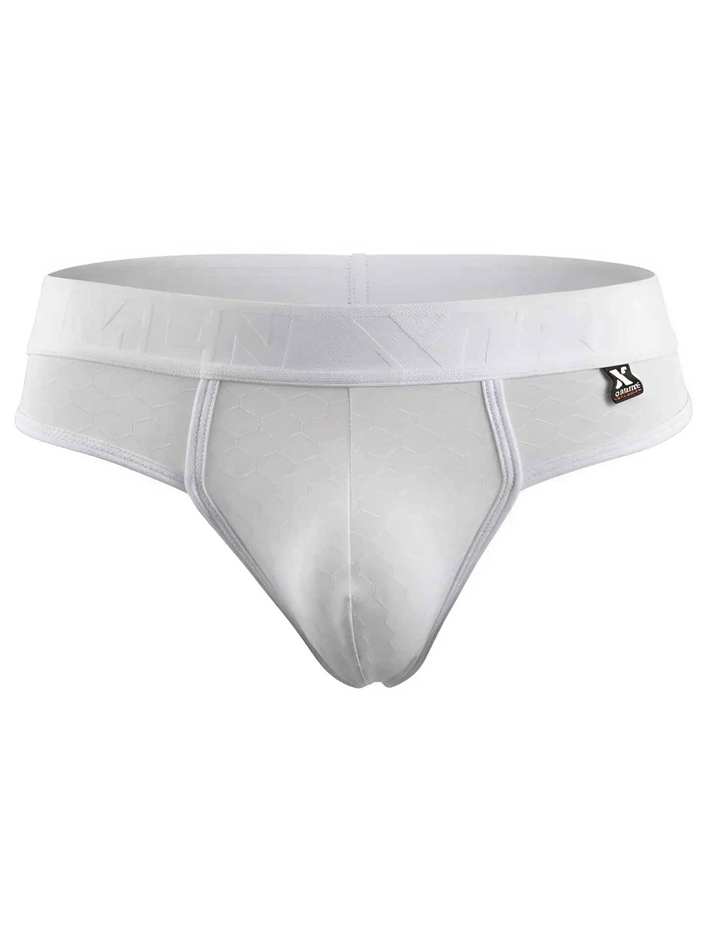 Xtremen white brief with a subtle hexagonal pattern, wide branded waistband, and a contoured fit.