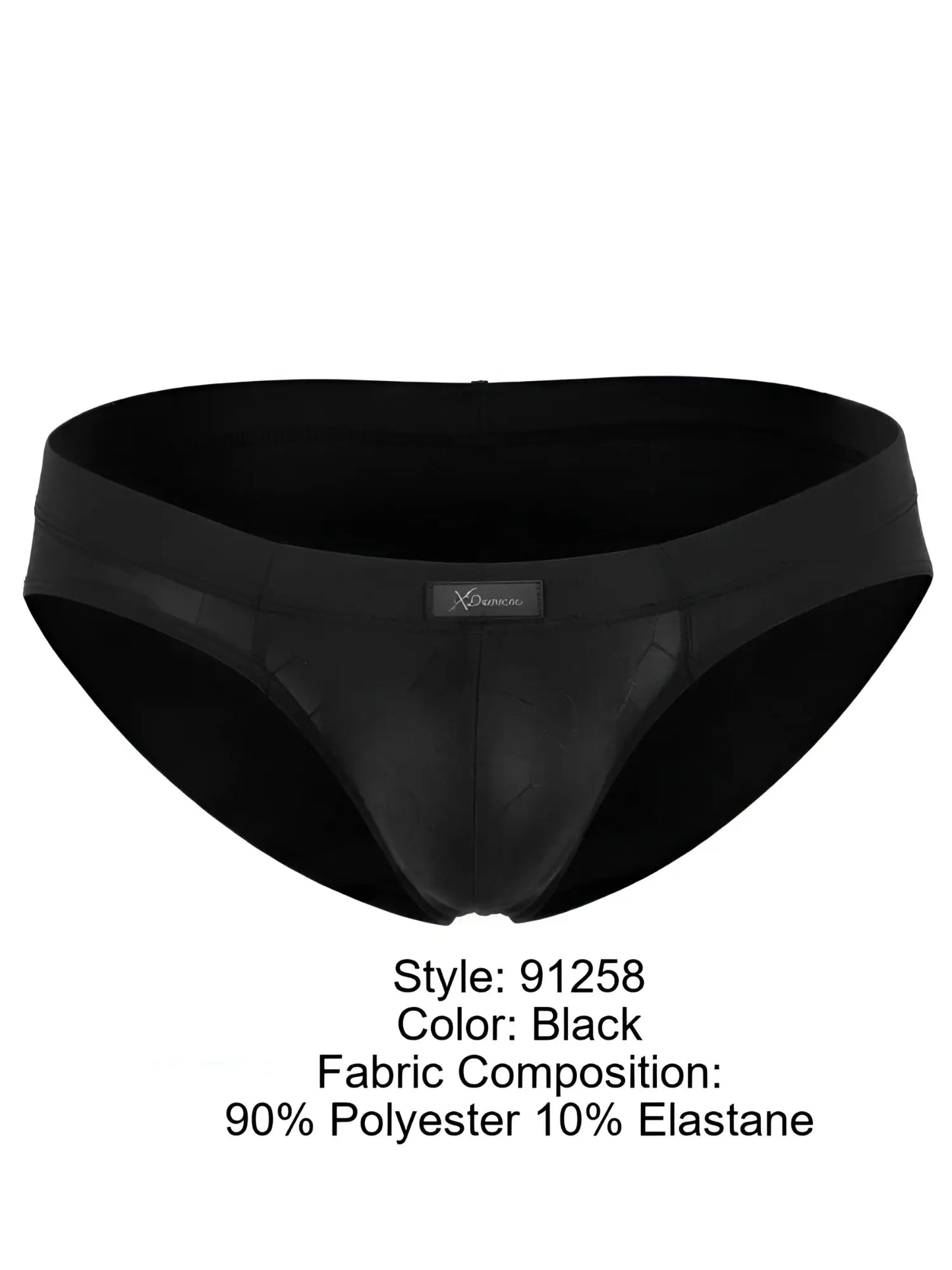 Xtremen black brief with a subtle geometric pattern, fitted pouch, and center brand logo tab.