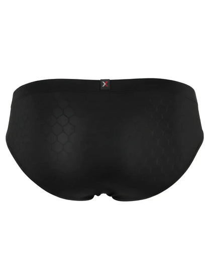 Xtremen black brief with a subtle honeycomb pattern and center-back logo detail.