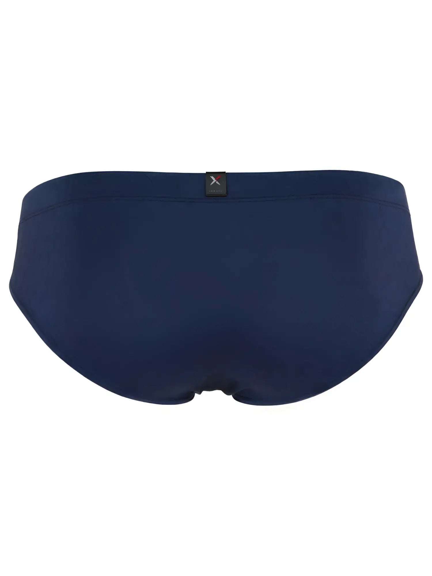 Xtremen navy blue bikini brief with a textured honeycomb pattern and back center brand logo tab.