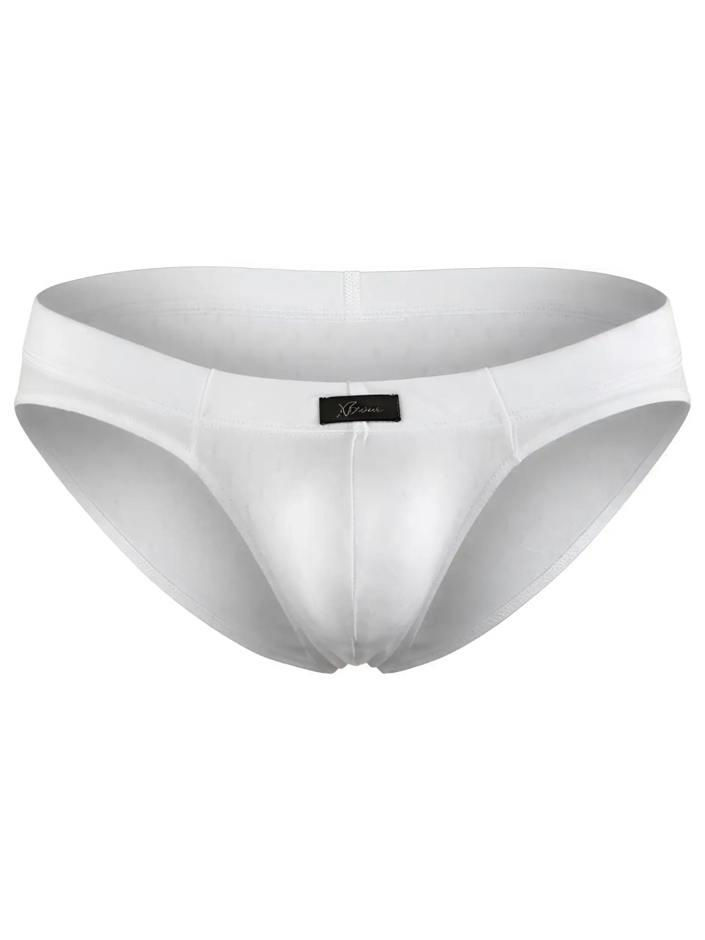 White Xtremen bikini brief with a textured, subtle hexagonal pattern and a centered black branded label.