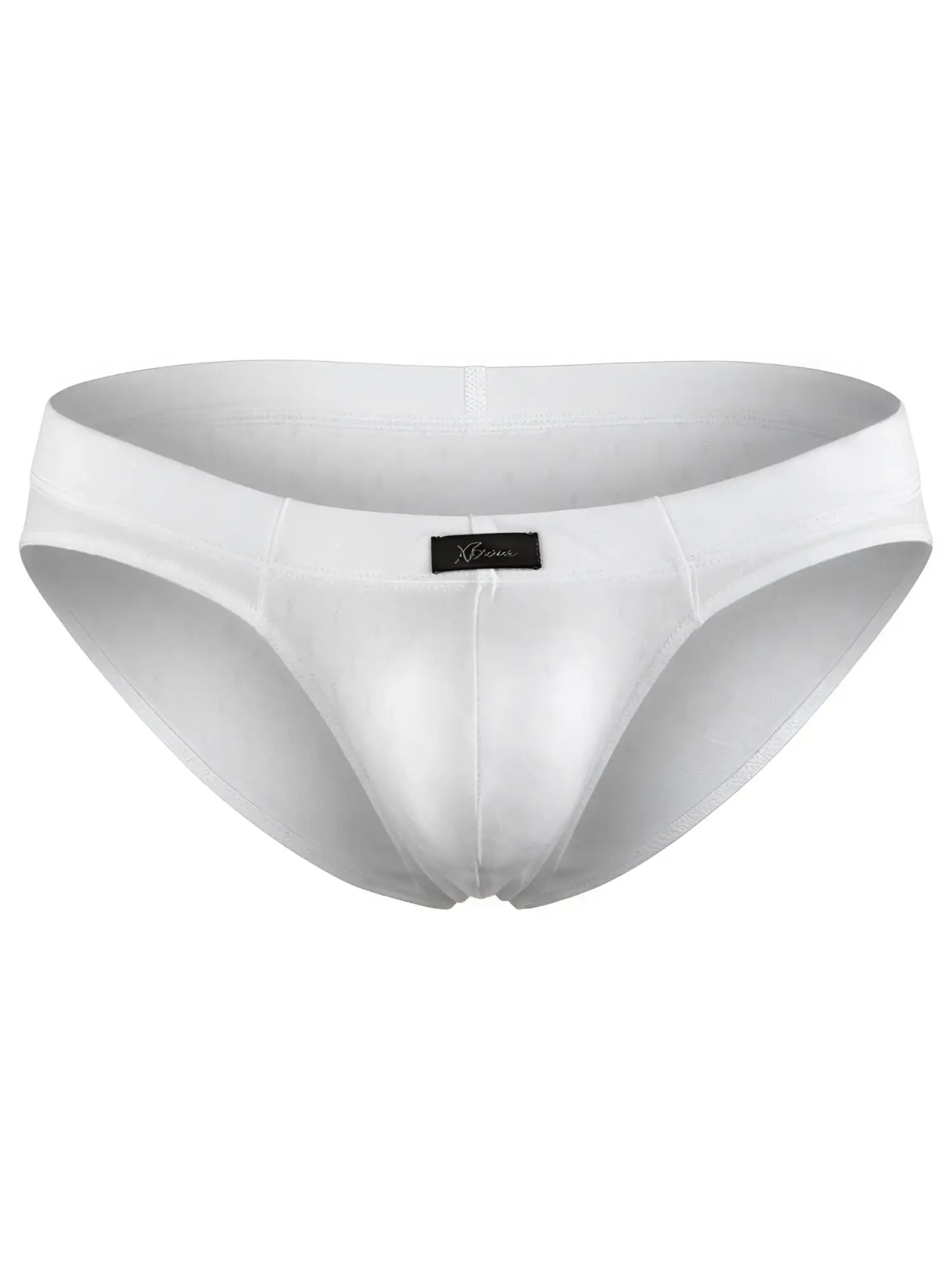 White Xtremen bikini brief with a textured, subtle hexagonal pattern and a centered black branded label.