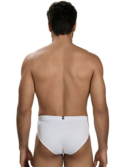 Xtremen white bikini brief with a subtle honeycomb-textured fabric pattern, viewed from the back.