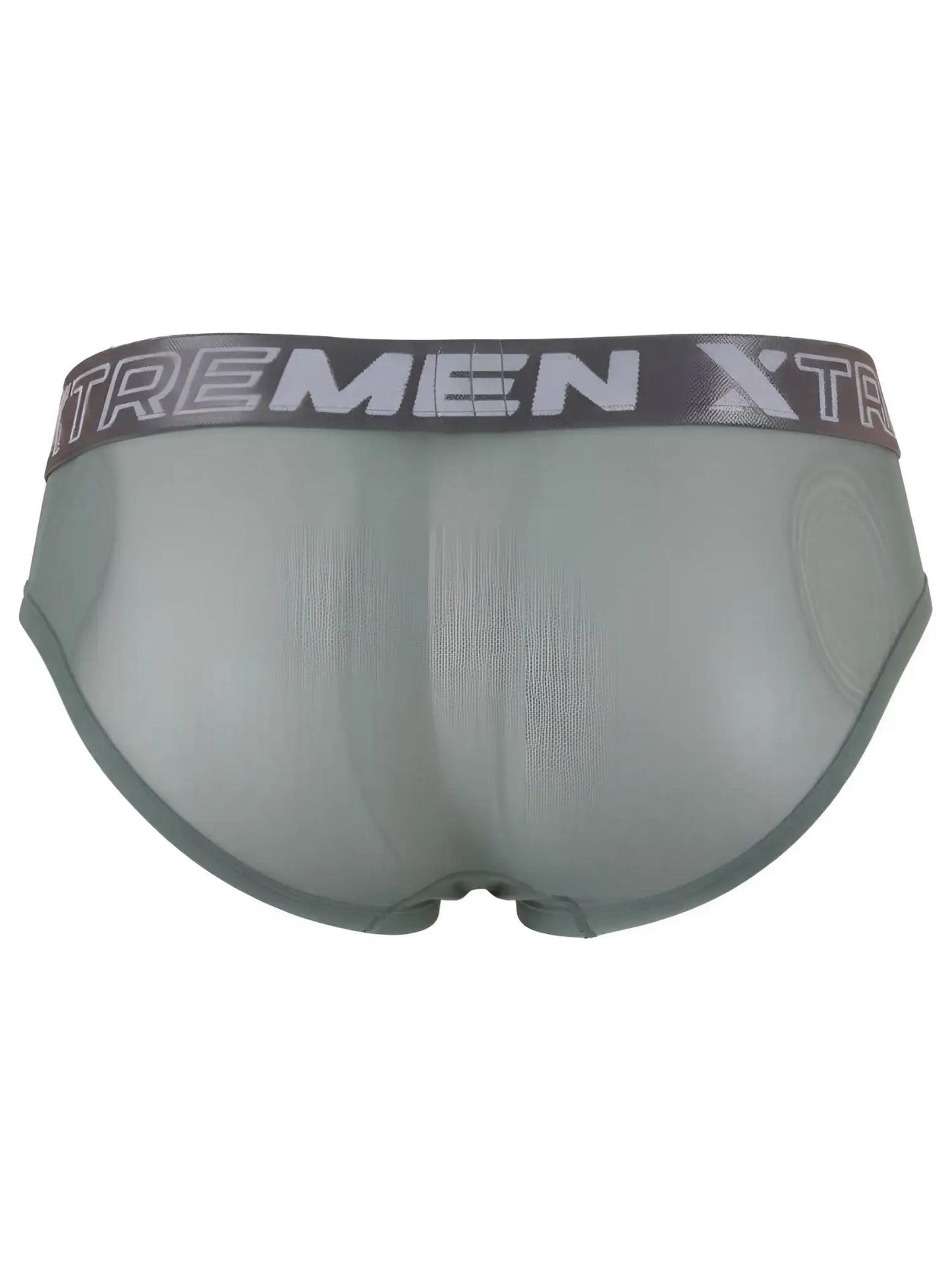 Xtremen olive green sheer brief with a branded elastic waistband and form-fitting design.