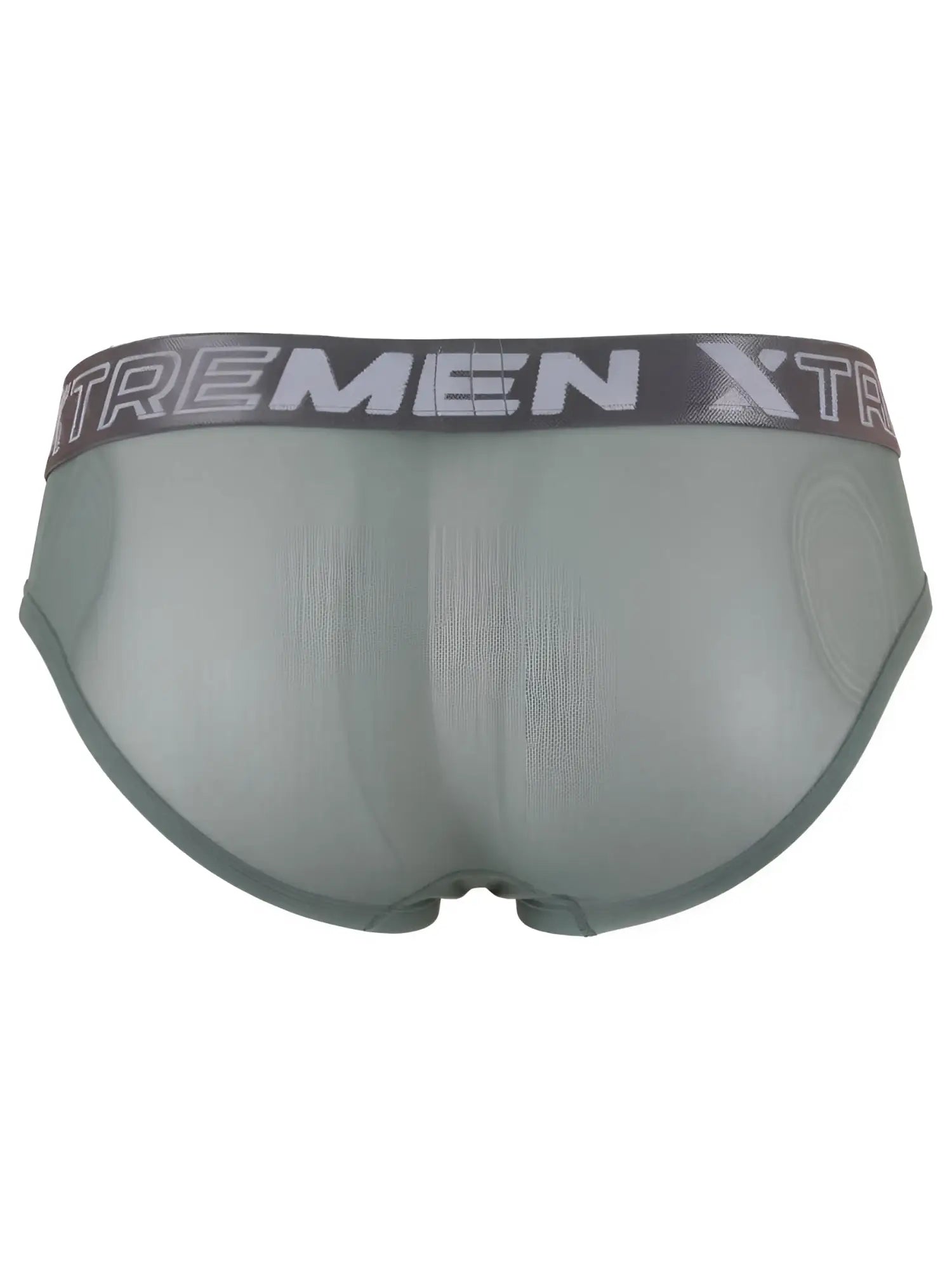 Xtremen olive green sheer brief with a branded elastic waistband and form-fitting design.