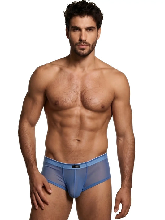 Xtremen blue mesh bikini brief with a supportive fit and semi-sheer fabric finish.