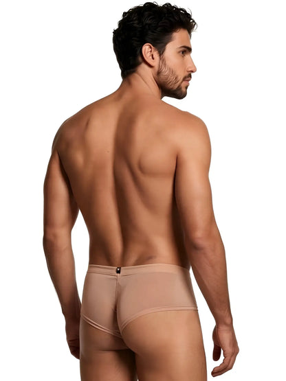 Xtremen beige fitted brief with a smooth, matte finish and rear branding on a muscular male model.