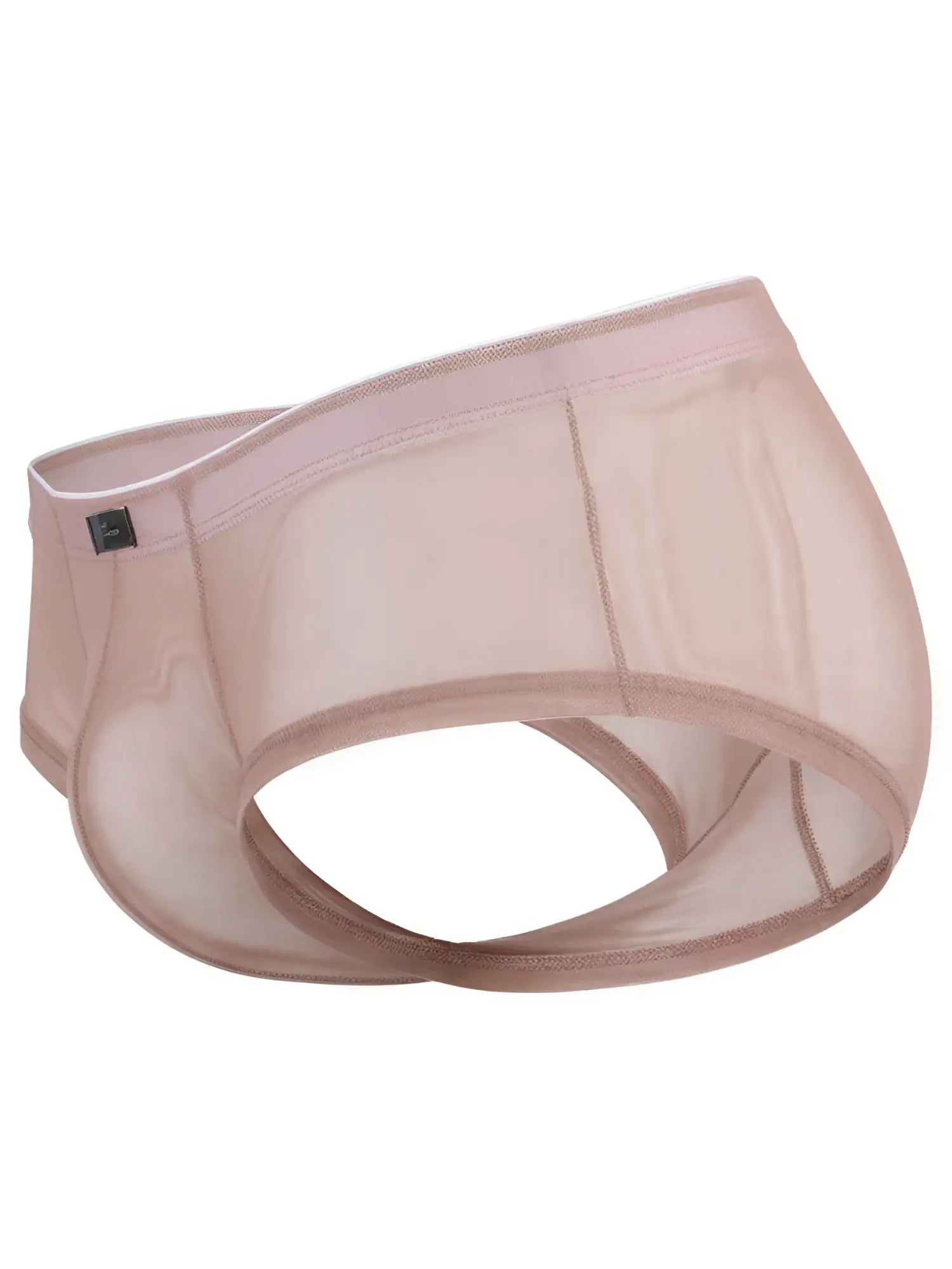 Xtremen beige sheer mesh brief with a tonal waistband and branded tab.