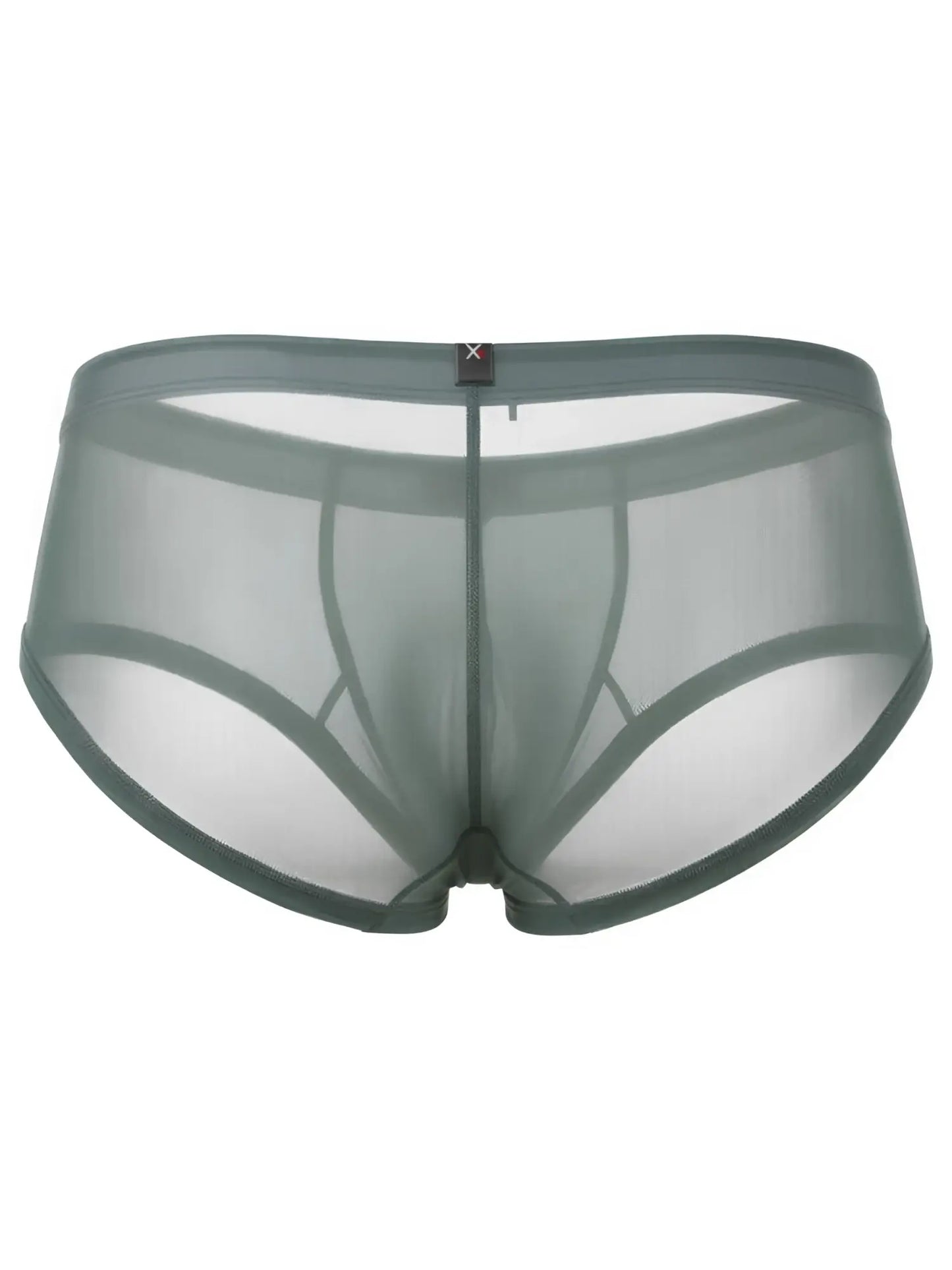 Xtremen sage green sheer mesh bikini brief with a slim waistband and logo tab.