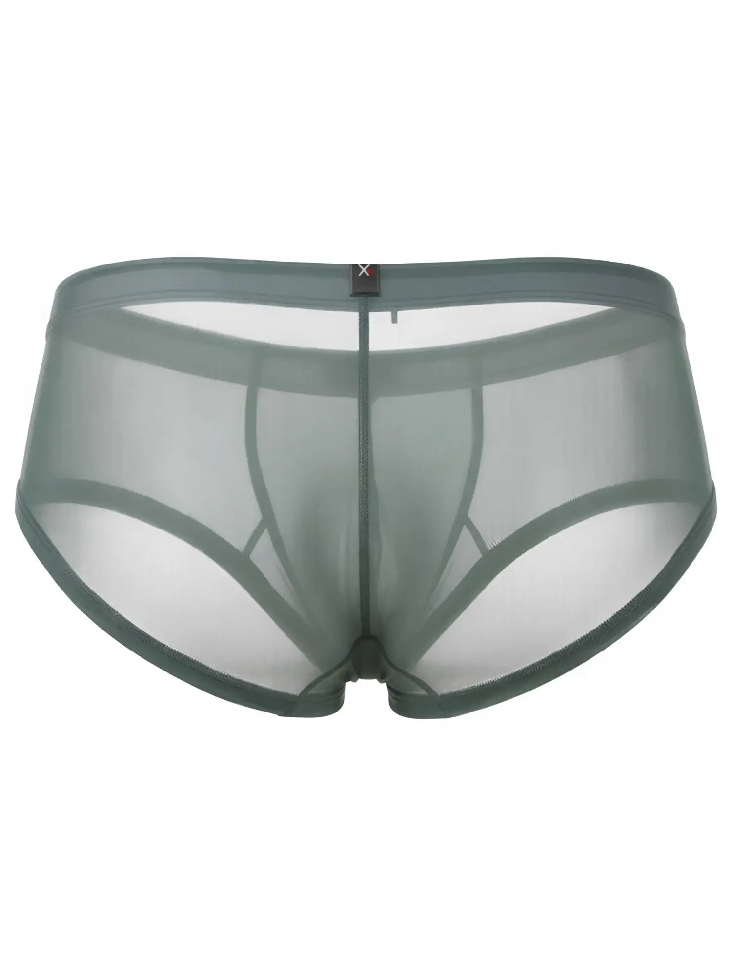 Xtremen sage green sheer mesh bikini brief with a slim waistband and logo tab.