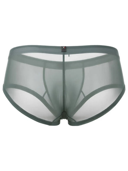 Xtremen sage green sheer mesh bikini brief with a slim waistband and logo tab.