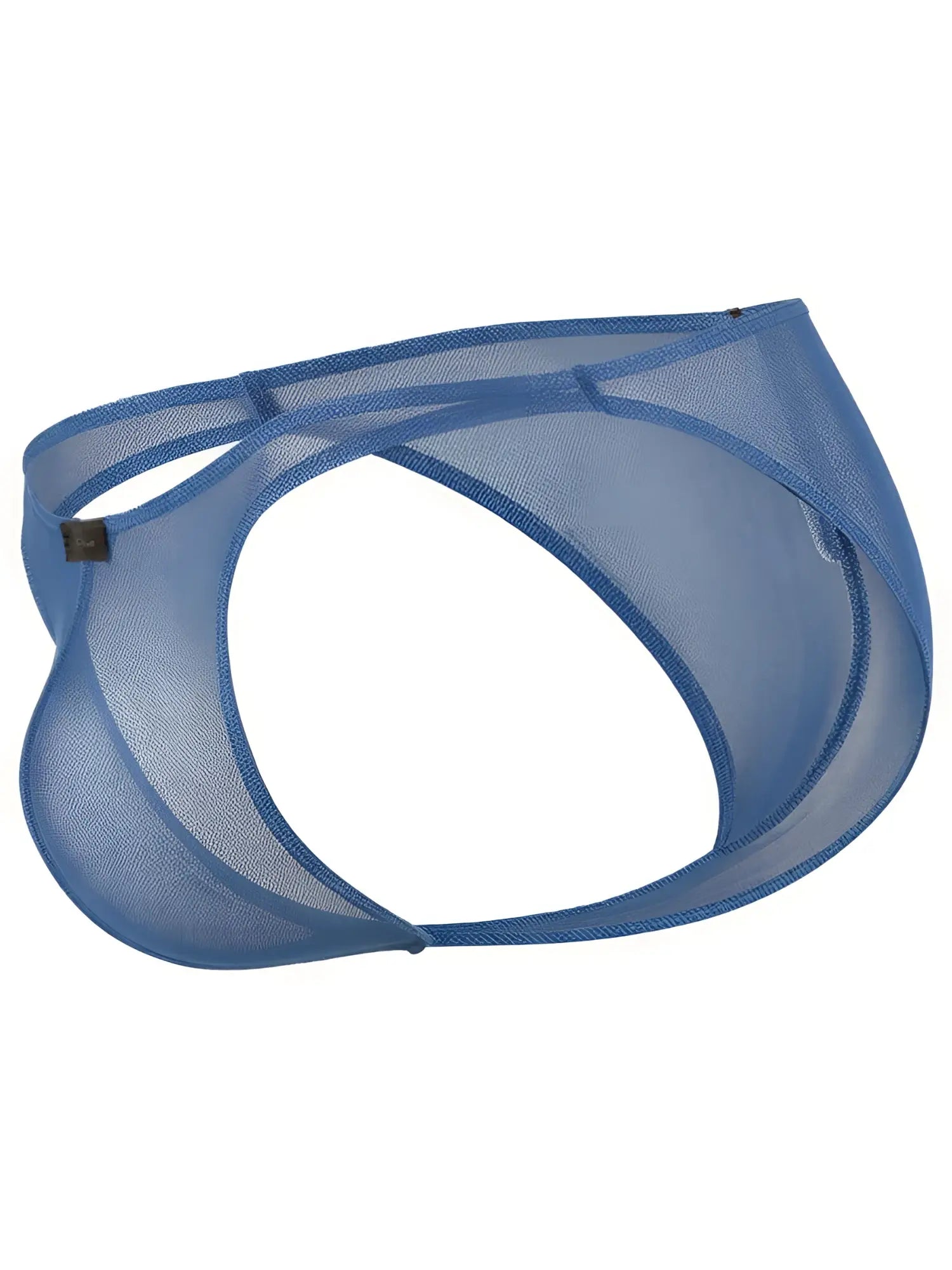 Xtremen blue sheer mesh thong with a minimal cut and logo detail.