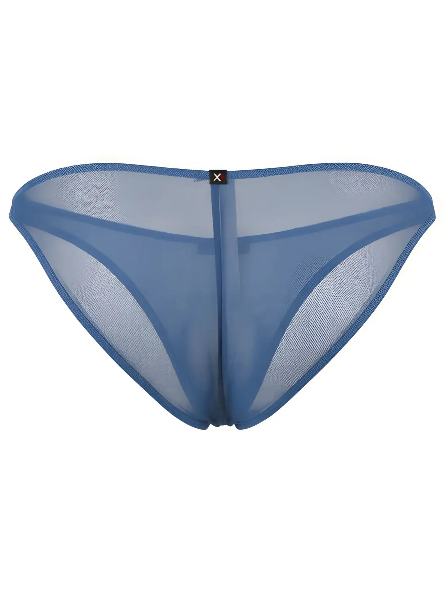 Xtremen blue sheer mesh bikini brief with a small center logo tag.