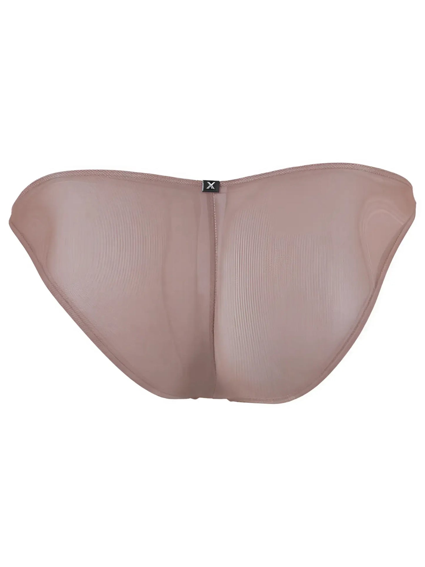 Xtremen mauve bikini brief in a sheer, lightweight mesh fabric with a centered brand logo tag.
