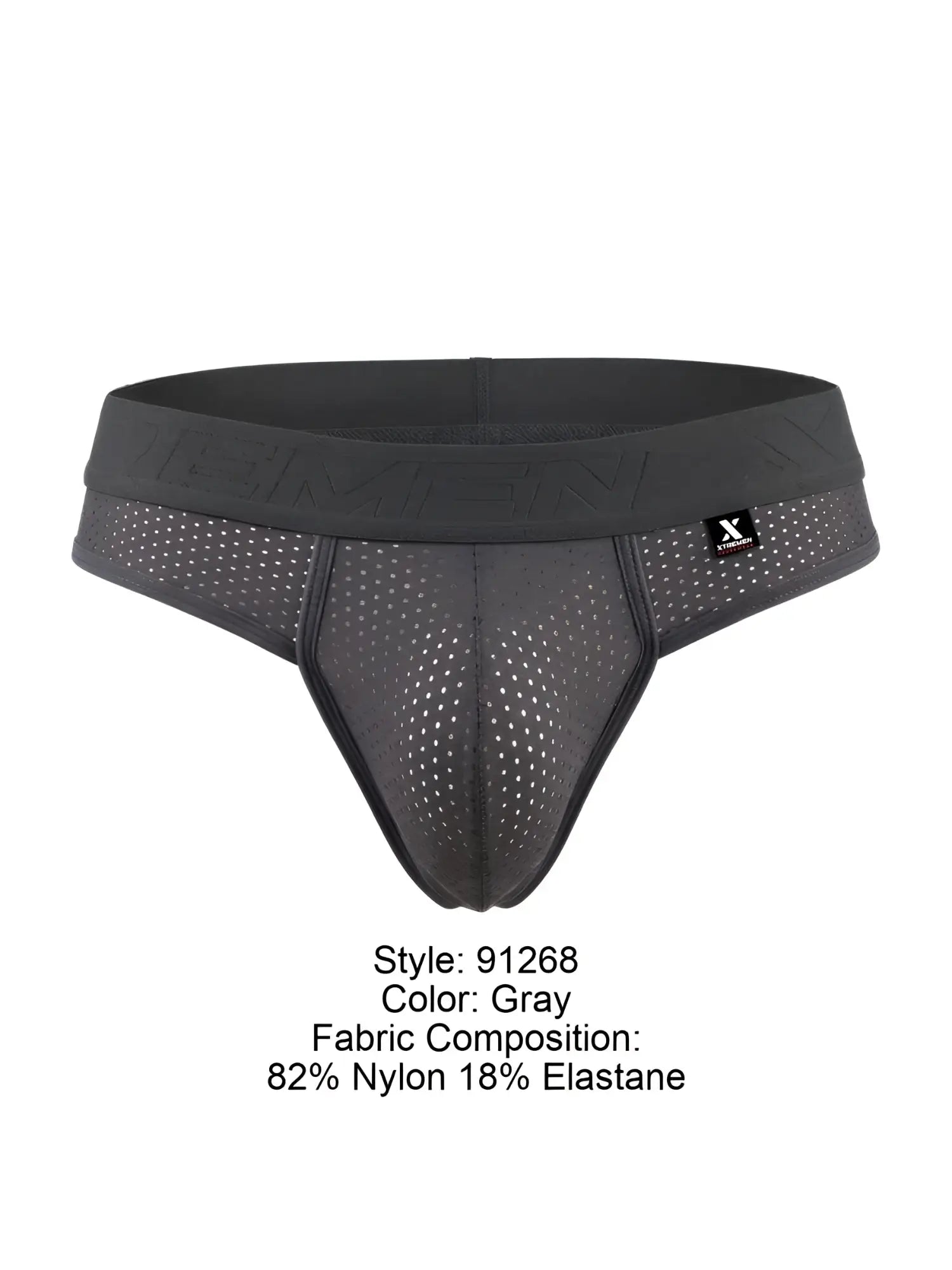 Gray xtremen 91268 microfiber mesh thong briefs with perforated design elastic waistband and x-performance logo