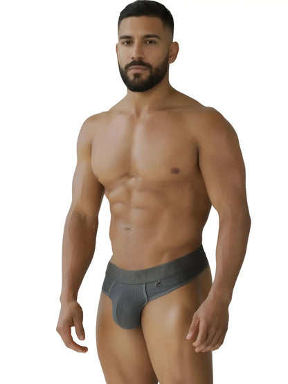 Gray xtremen 91268 microfiber mesh thongs with snug fit and subtle stitching details for athletic wear