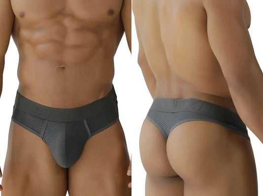 Gray xtremen 91268 microfiber mesh thongs with textured front panel and elastic waistband for athletic wear