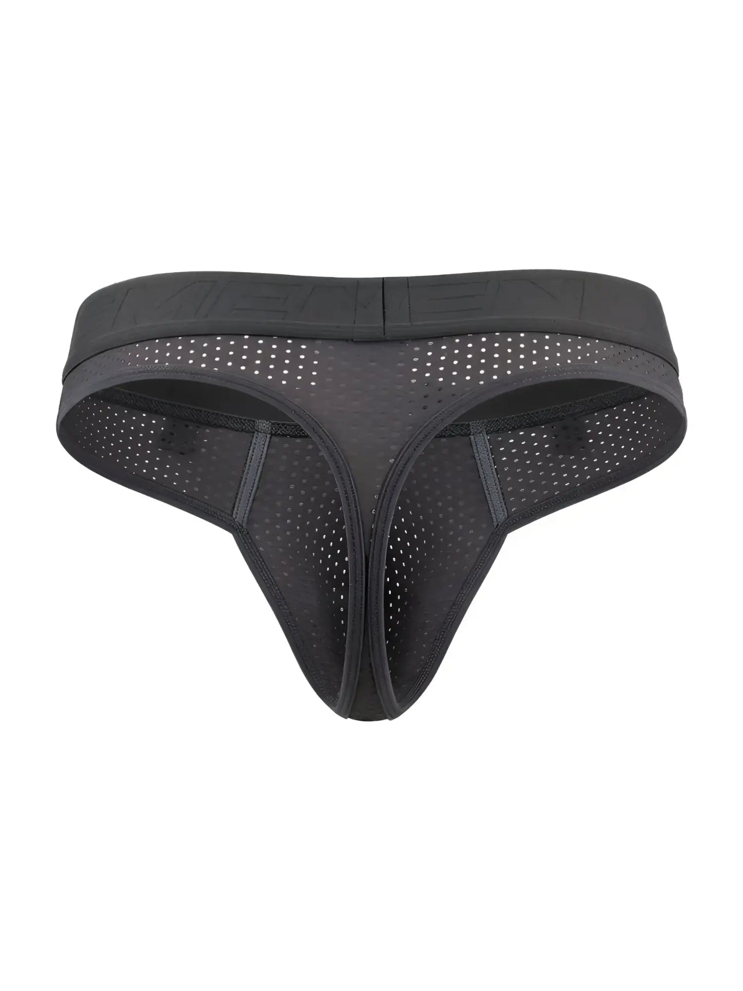 Gray Xtremen 91268 microfiber mesh thong with solid waistband and perforated design front view
