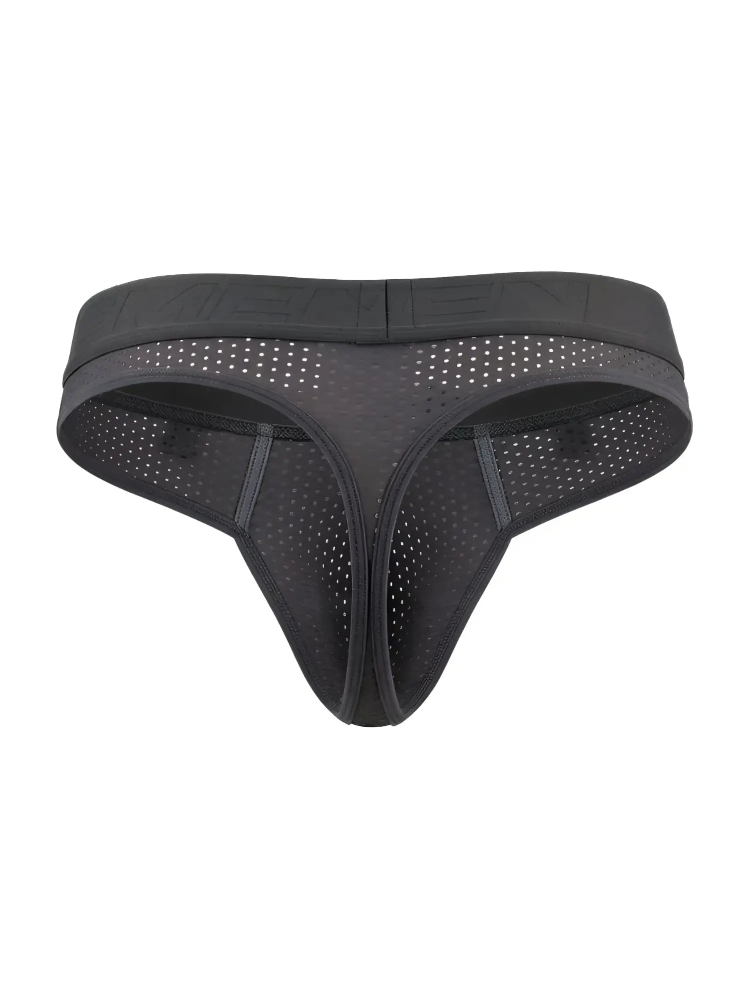 Gray Xtremen 91268 microfiber mesh thong with solid waistband and perforated design front view