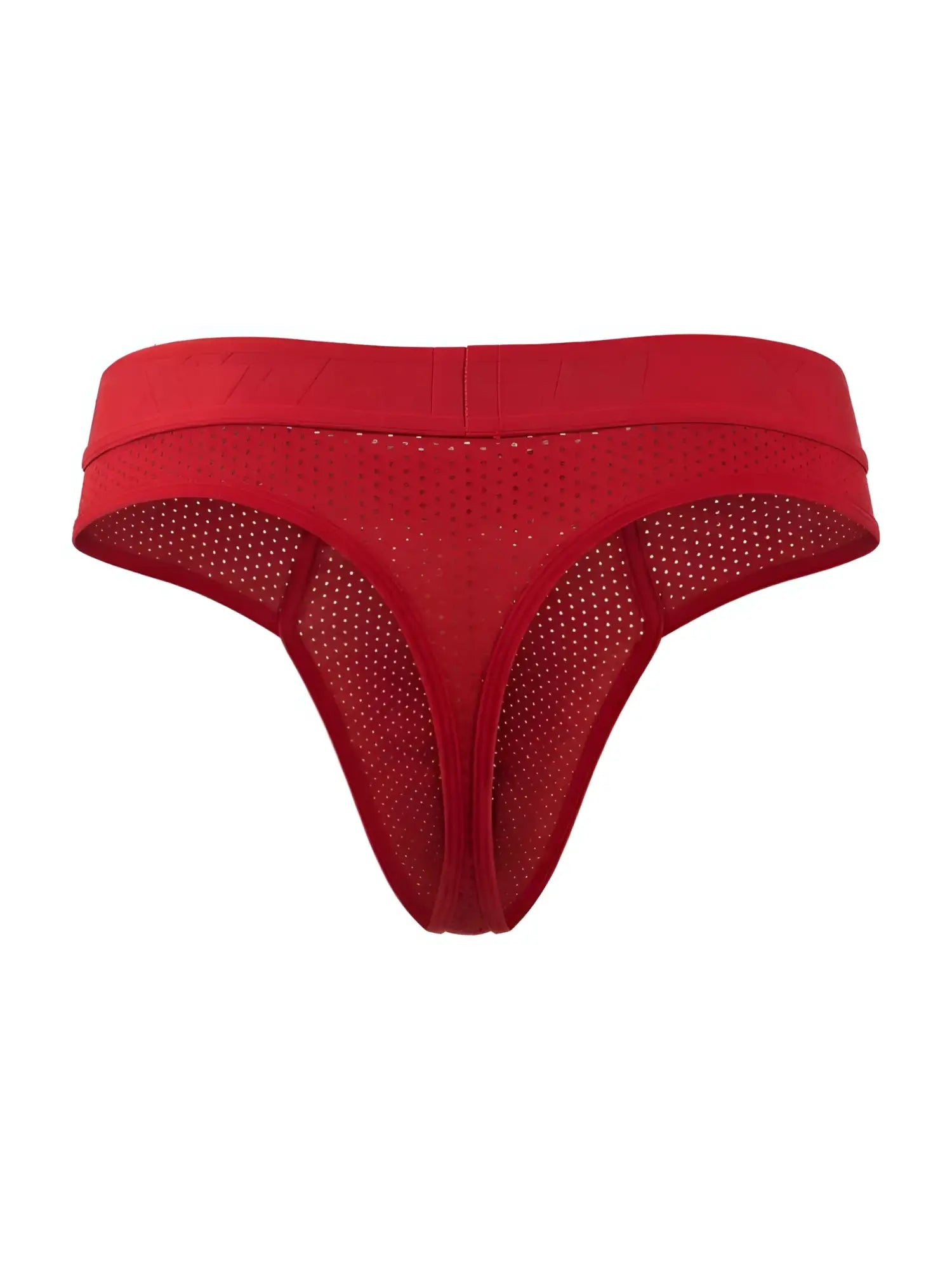 Red xtremen 91268 microfiber mesh thong featuring a solid waistband and perforated fabric for breathable comfort