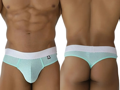 Light blue microfiber mesh briefs with white waistband and black logo side detail from xtremen 91268 seawater collection