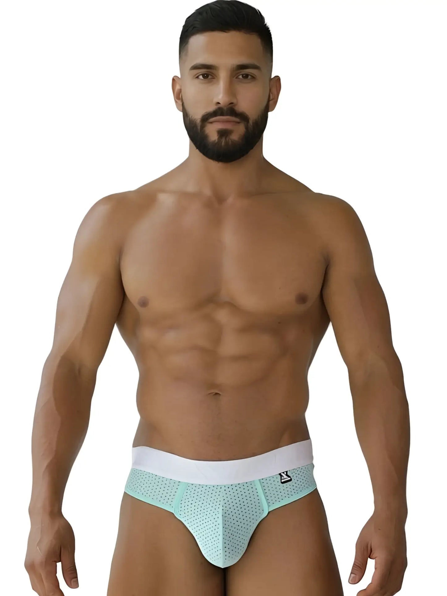 Xtremen 91268 microfiber mesh briefs in mint green with white waistband featuring breathable seawater color design