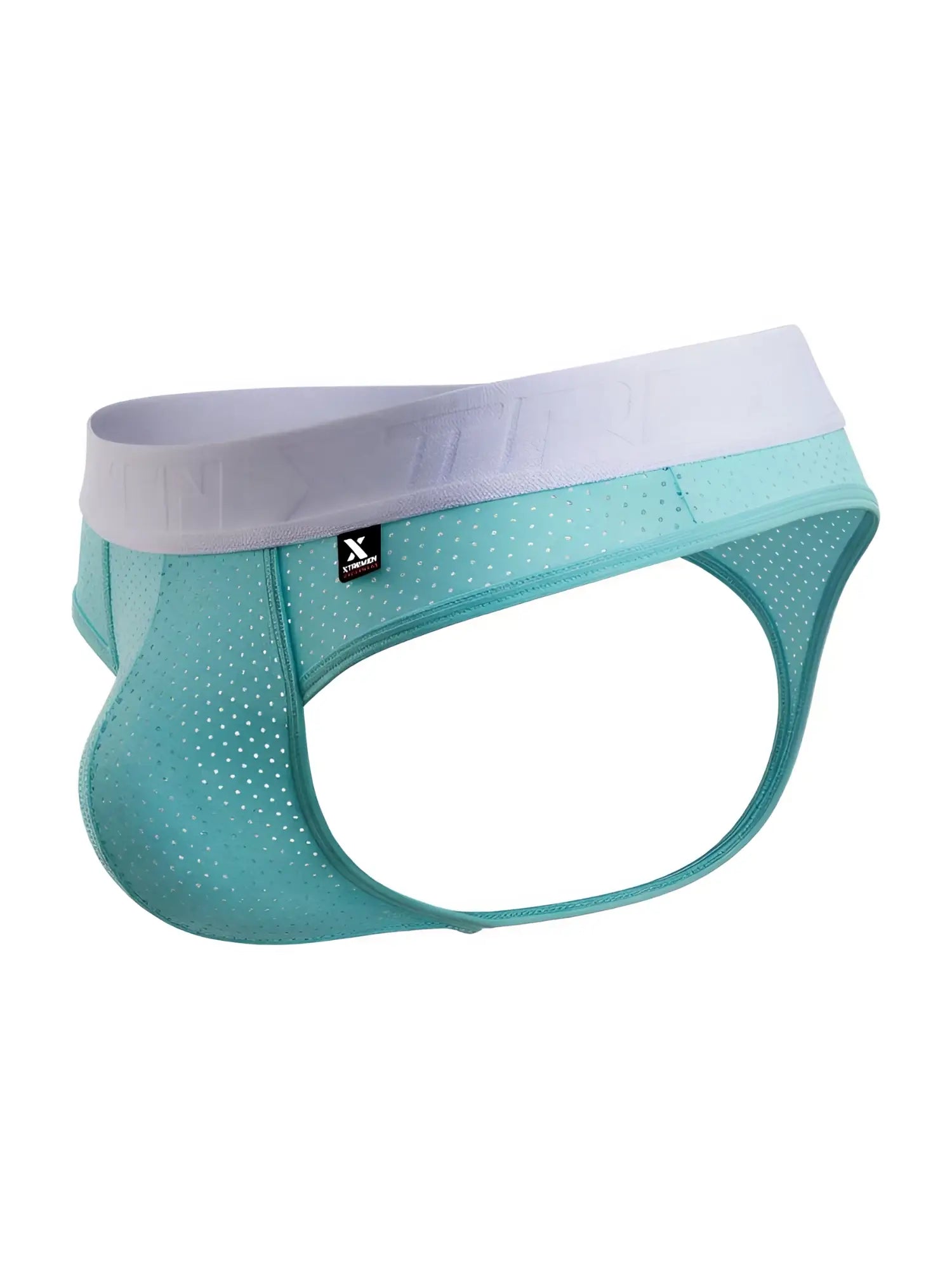 Teal seabwater microfber mesh briefs with white elastic waistband and x logo tag from xtremen 91268 collection