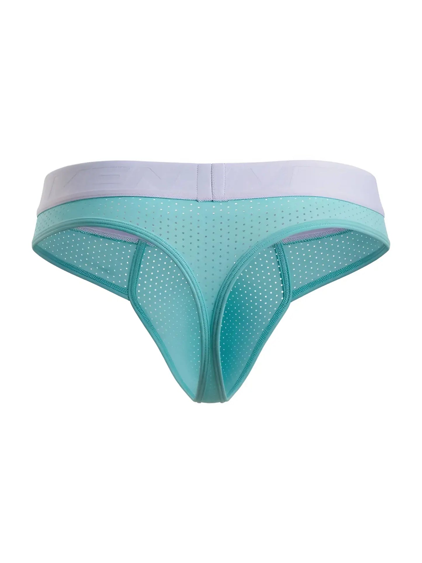 Teal microfiber mesh thong with lavender waistband featuring a perforated seamless design xtremen 91268 seawater color