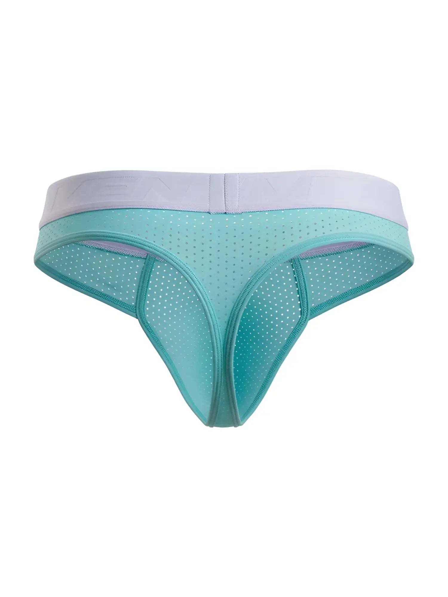 Teal microfiber mesh thong with lavender waistband featuring a perforated seamless design xtremen 91268 seawater color
