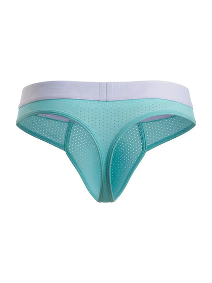 Teal microfiber mesh thong with lavender waistband featuring a perforated seamless design xtremen 91268 seawater color