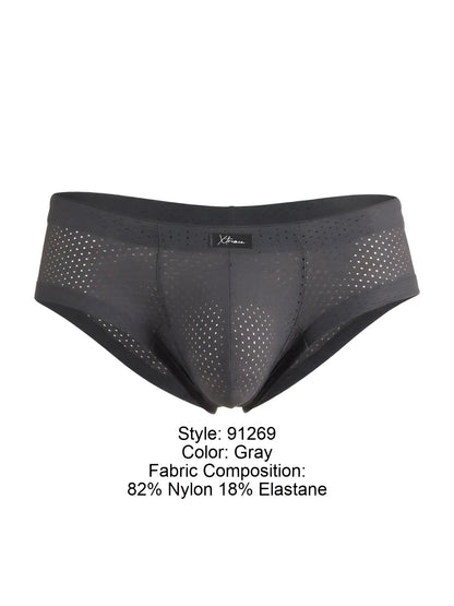 Gray xtremen 91269 microfiber mesh briefs with perforated design black trim made from 82 nylon 18 elastane