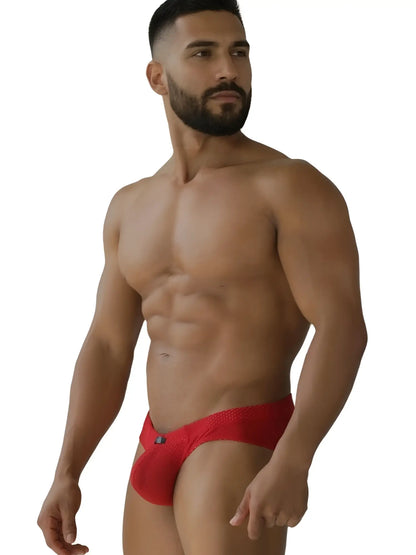 Red xtremen 91270 microfiber mesh briefs featuring a sleek form-fitting design for athletic use