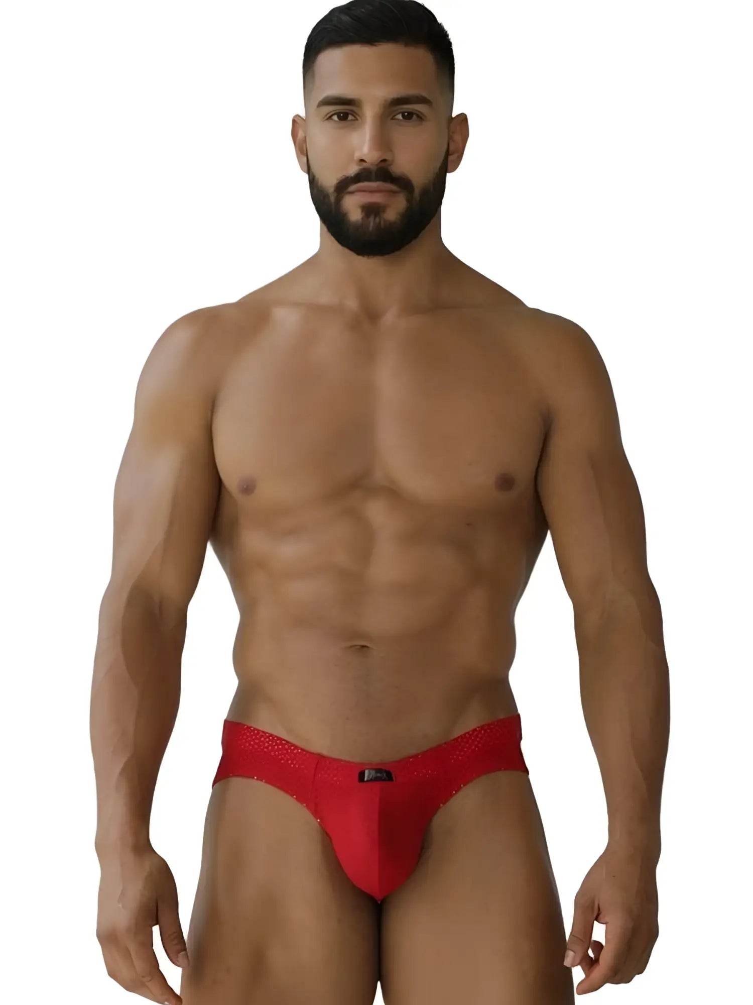 Red xtremen 91270 microfiber mesh briefs with sleek design and small black logo on front form-fitting men’s underwear