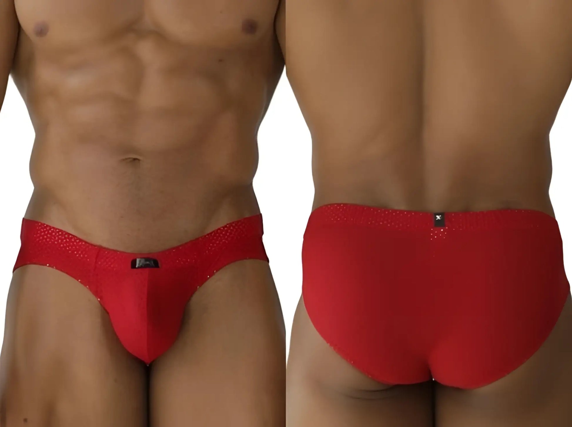 Red Xtremen 91270 microfiber mesh briefs featuring textured form-fitting design and black brand tag at the waistband