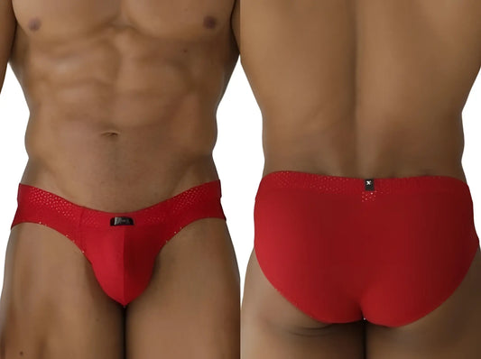 Red Xtremen 91270 microfiber mesh briefs featuring textured form-fitting design and black brand tag at the waistband
