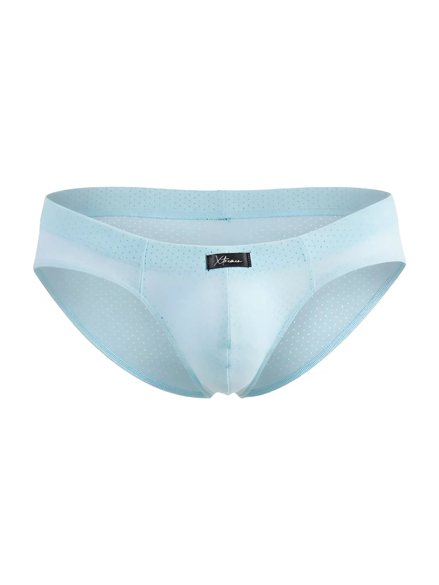 Light blue Xtremen 91270 microfiber mesh briefs with breathable perforated texture and branded waistband label