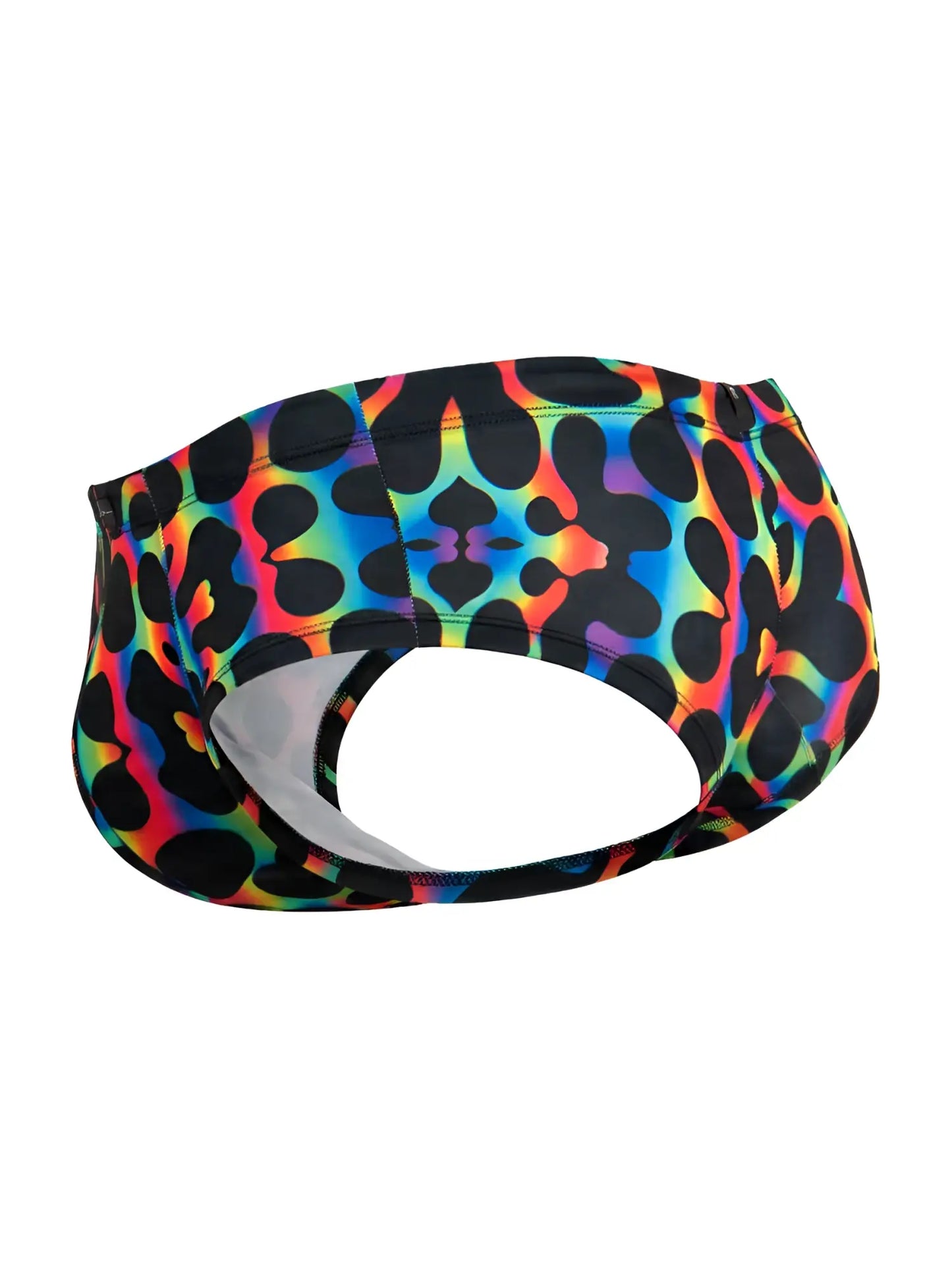 Xtremen 91283 rainbow printed microfiber briefs in vibrant rainbow colors with bold black leopard print pattern